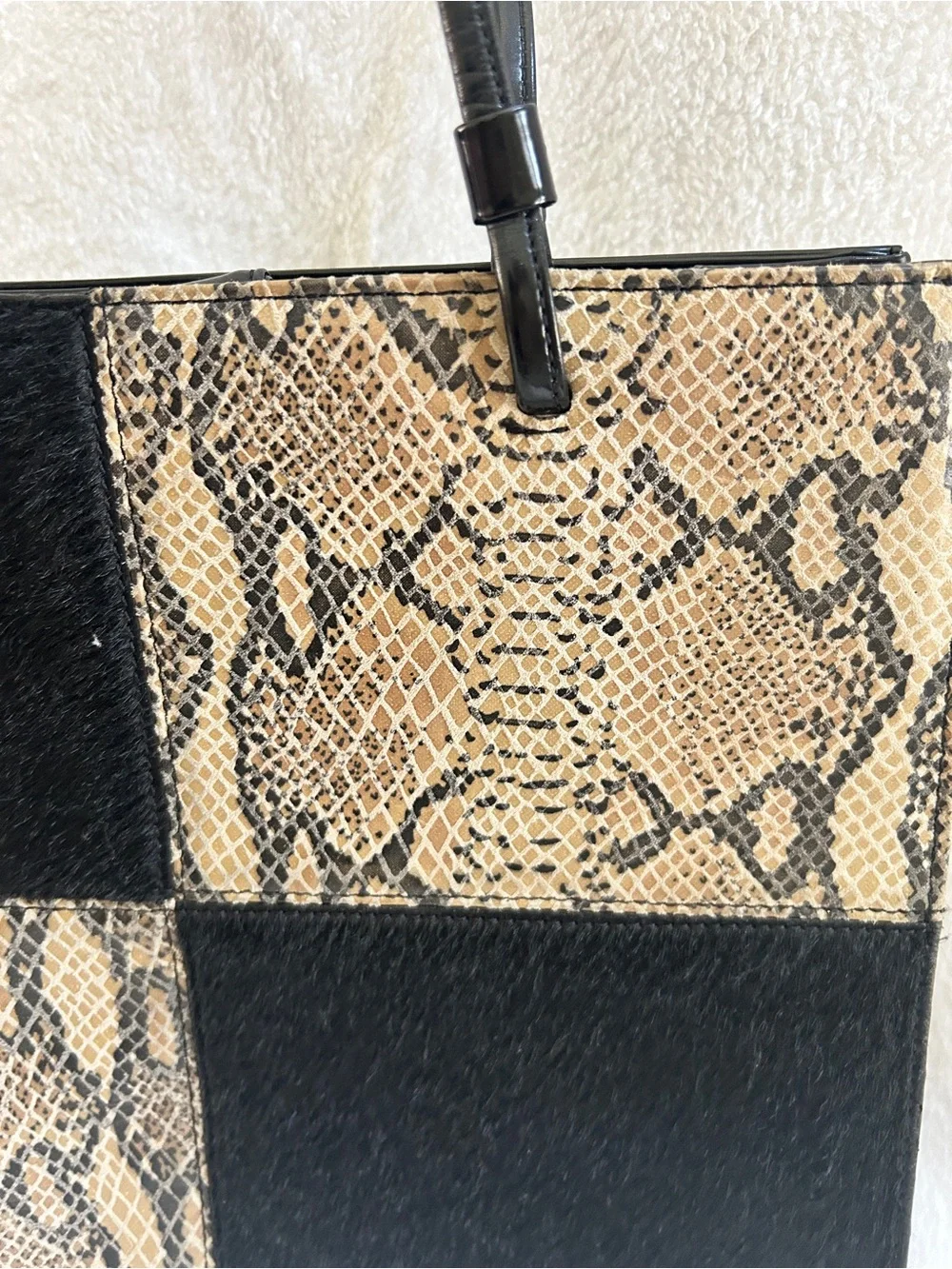 INC International Concepts Black and Snake-Print Patchwork Tote